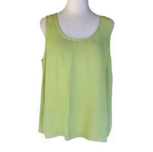 Citron Spring Green Floral Embossed 100% Silk Flowy Tank Size Large